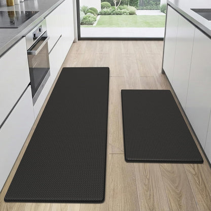 StepAura Kitchen Mats for Floor 2 Piece - 17"x29"+17"x47" Anti Fatigue Mats for Kitchen Floor - Non Slip Cushioned Rugs for Standing - Black