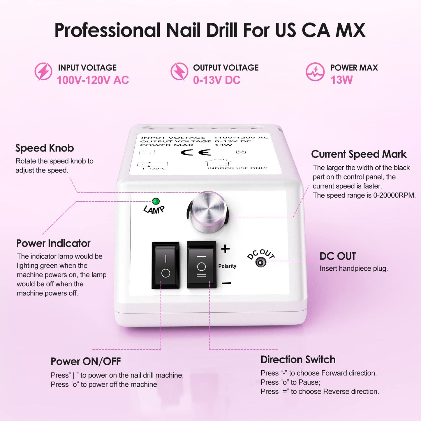 Professional Nail Drill Machine 30000 RPM Efile Electric Nail Filer Kit for Finger Toe Nails, Acrylic Gel Nails, Manicure Pedicure Drill with 6Pcs Nail Bits, 106Pcs Sanding Bands - Pink