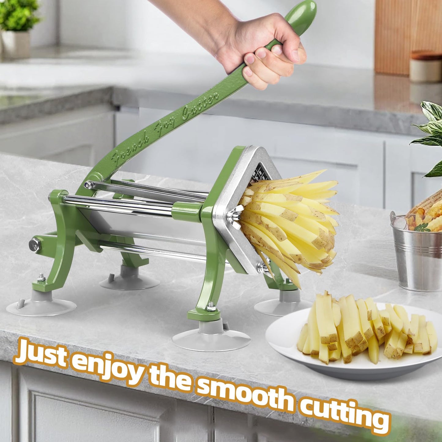French Fry Cutter Commercial Potato Slicer with Suction Feet Complete Set, Includes 1/4", 3/8",1/2",8 Pieces,6 Pieces