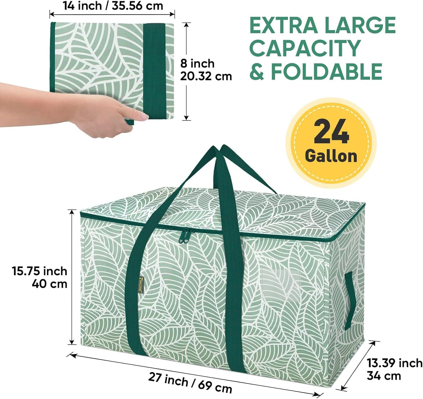 BALEINE Oversized Moving Bags - Heavy-Duty Storage Tote with Reinforced Handles | 8-Pack, Antique Foliage