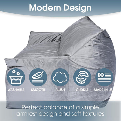 Foamma Bean Bag Sofa Chair, Gray - Bean Bag Chair with Armrests, Bean Bag Couch with High-Density Foam, Reading Chair, Lounge Chair for Bedroom, Large Bean Bag Chairs for Adults - 40" x 60" x 32"