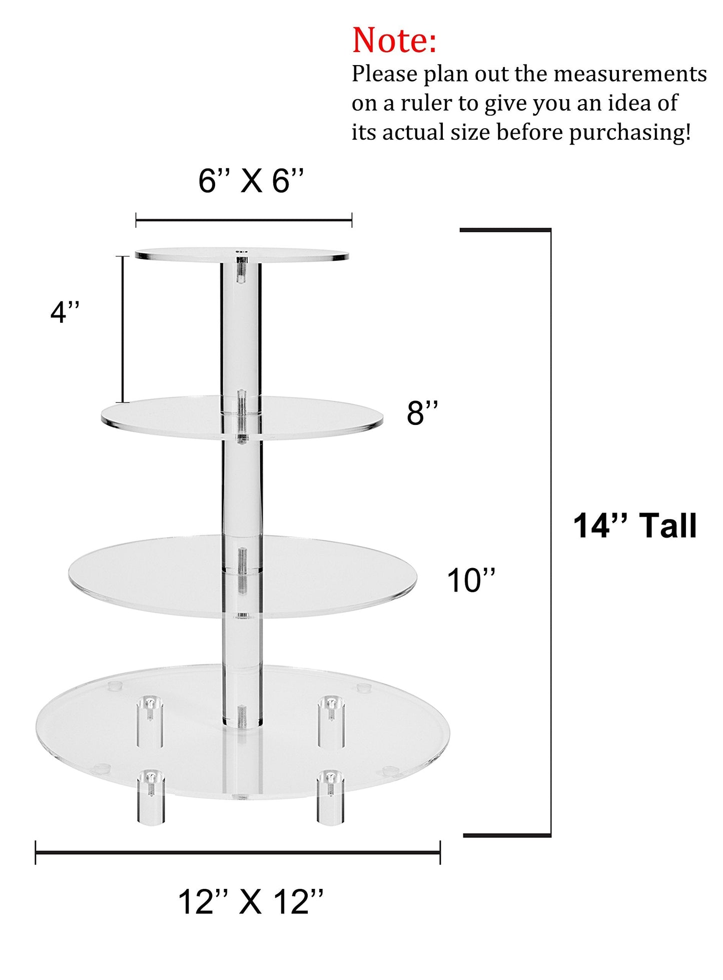 Jusalpha Large 4 Tier Cupcake Stand,Acrylic Round Cake Stand Dessert Tower Tea Party Serving Platter, Cupcake Tree Wedding Party Décor, Stand with Rod Feet (4RF)