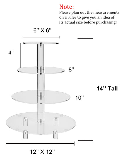 Jusalpha Large 4 Tier Cupcake Stand,Acrylic Round Cake Stand Dessert Tower Tea Party Serving Platter, Cupcake Tree Wedding Party Décor, Stand with Rod Feet (4RF)