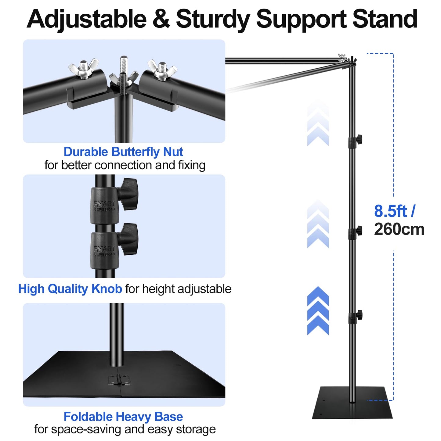 EMART 8.5x10ft Square Backdrop Stand for Wedding, Adjustable Pipe and Drape Background Frame Kit with Heavy Duty Metal Steel Base, Photo Back Drop Holder for Birthday Parties Photography - Black