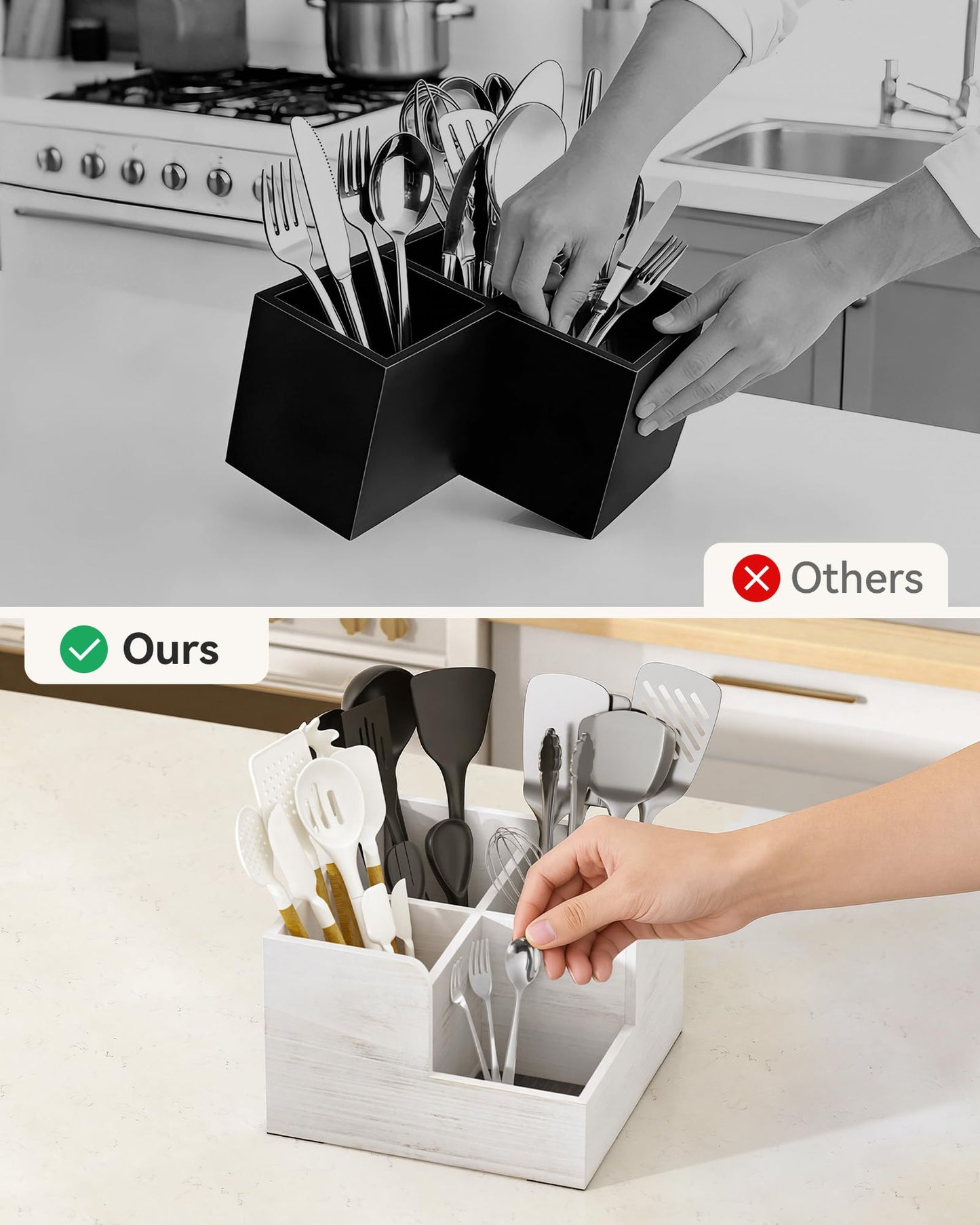 Yofidra Kitchen Utensil Holder with Stone Drying Mats, 4 Compartments Corner Utensil Holder for Kitchen Countertop, Extra Large Silverware Organizer (White)