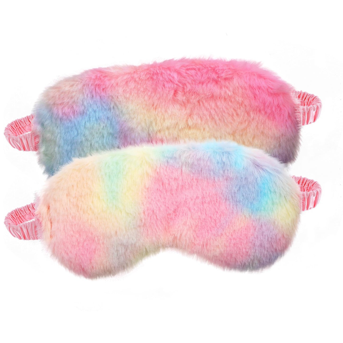 2 Pack Plush Sleeping Eye Mask Soft Plush Eye Mask Fuffy Eye Cover Comfortable Sleep Mask Blindfold Rainbow Faux Fur Eye Shade for Women, Men and Kids Travel Nap Sleeping 565488_2_3pL1H9vJ3