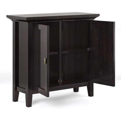 SIMPLIHOME Redmond Storage Cabinet - 32 inch Wide Solid Wood 2-Shelf Low Storage Cabinet in Hickory Brown, Transitional Accent Cabinet for Entryway with Adjustable Shelves and Tapered Legs