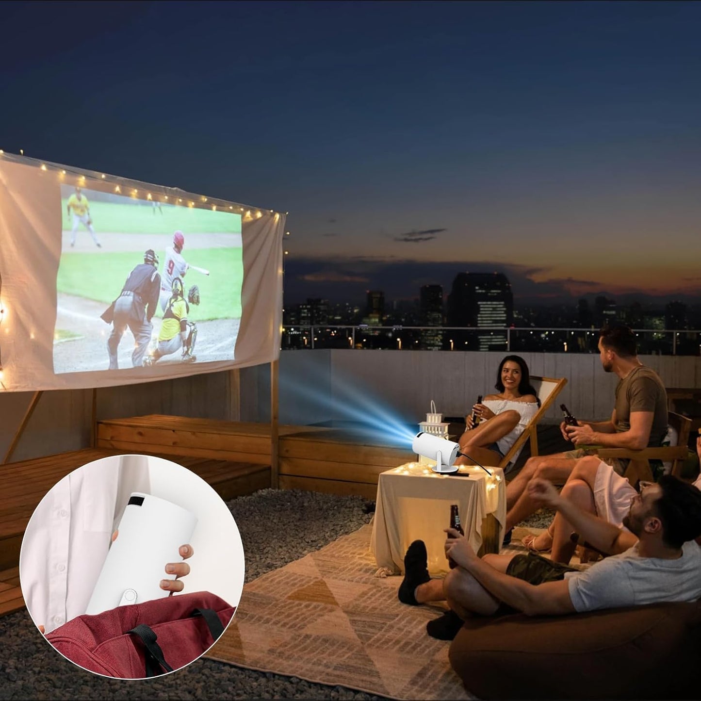 FEARWIKY Mini Projector with 5G WIFI and Bluetooth, 4K 1080P Support Portable Projector 180° Rotatable 130'' Screen Movie Projector Auto Keystone Compatible for Laptop, PC, Smartphone (White), HY300