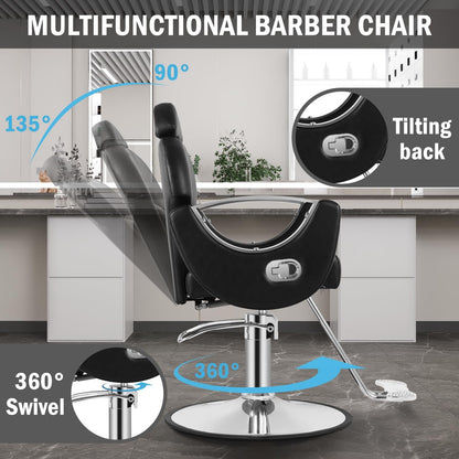 Tythical Salon Chair for Hair Stylist, Reclining Barber Salon Chair with Heavy Duty Hydraulic Pump, 360 Swivel Styling Braiding Hairdresser Chairs for Home Barbershop, Black Sliver