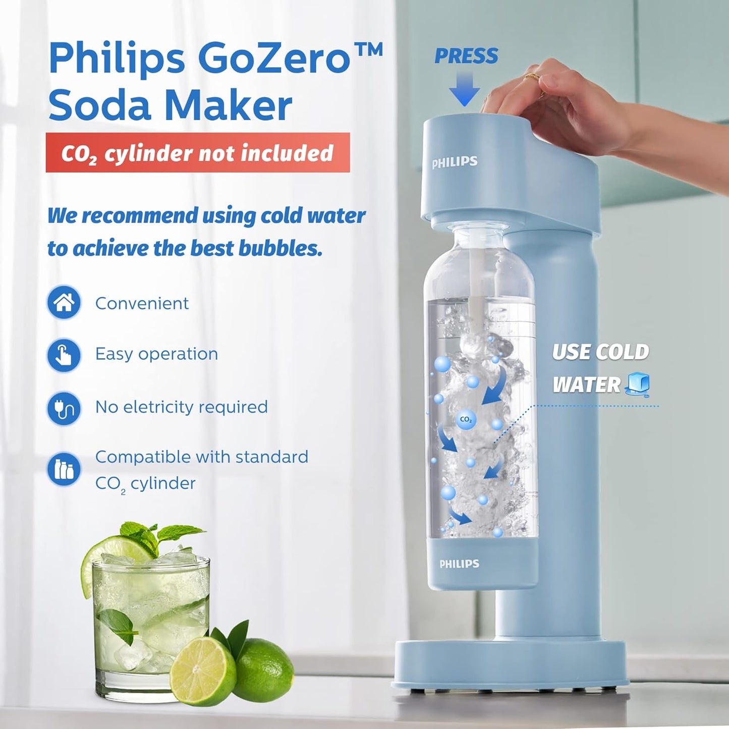 ADD4901BLO/37 1L 60L CO2 PHILIPS Sparkling Water Maker Soda Maker Soda Streaming Machine for Carbonating