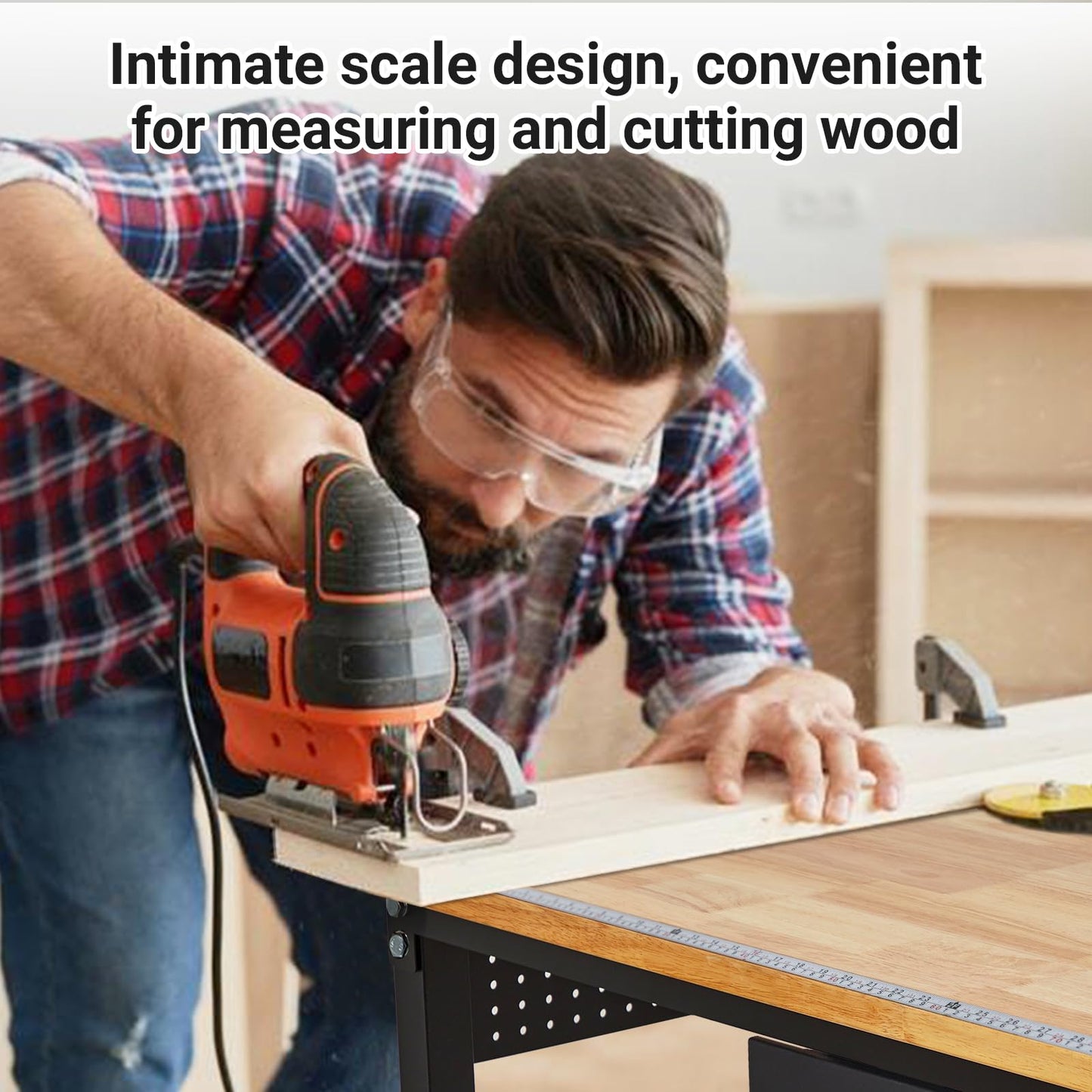 60"X24" Heavy Duty Workbench with Drawer, 29.5"-39.4" Adjustable Height, Rubber Wood Table with Lockable Wheels & Power Outlets for Garage, Workshop, Office - 2200 Lbs Capacity