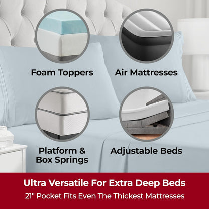 Mellanni Extra Deep Twin XL Sheets - Hotel Luxury, Ultra Soft & Cooling - Wrinkle Resistant (Twin Extra Long, Spa Blue)