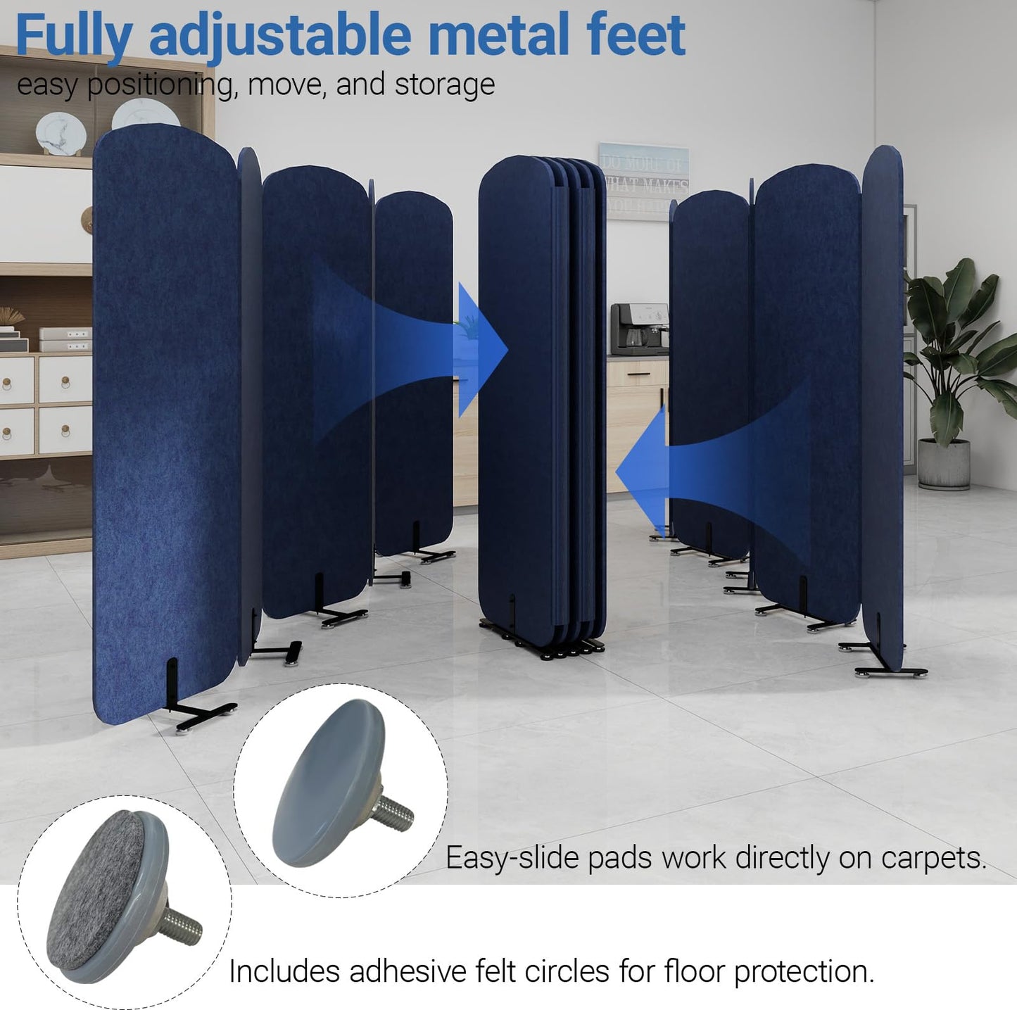 Natwind 5 Panel 122.8 x 71 in Office Room Privacy Protect Space Divider Portable Partition,Wall Folding Cubicle Indoor Freestanding Acoustic Partition Temporary for Office Room, Navy Blue