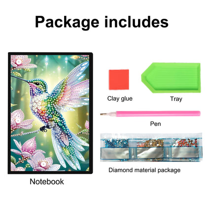 JISHSHAY Diamond Art Notebook Journal Diamond Painting Note Book Gem Art Sketchbook Gem Painting Blank Notebook Mosaic Kits for Adults Diary with Special Shape Drills 14.5×21cm/5.7×8.26in Hummingbird