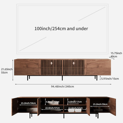gaoyangjiaju 94.48" Mid Century Modern TV Stand for TVs up to 70"-90",Tv Console with 4 Storage Cabinets, Media Furniture for Living Room or Bedroom,Walnut