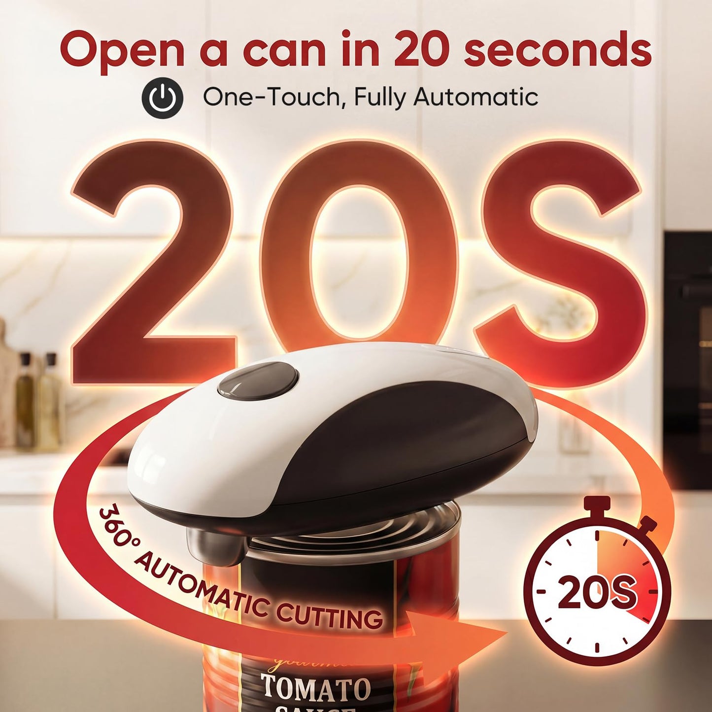 Electric Can Opener, Automatic One-Touch Hands-Free, Smooth-Edge Rechargeable Can Opener for All Can Sizes — Fast Side-Cut Opening, Safe & Easy for Seniors/Arthritis — Compact Kitchen Gadget