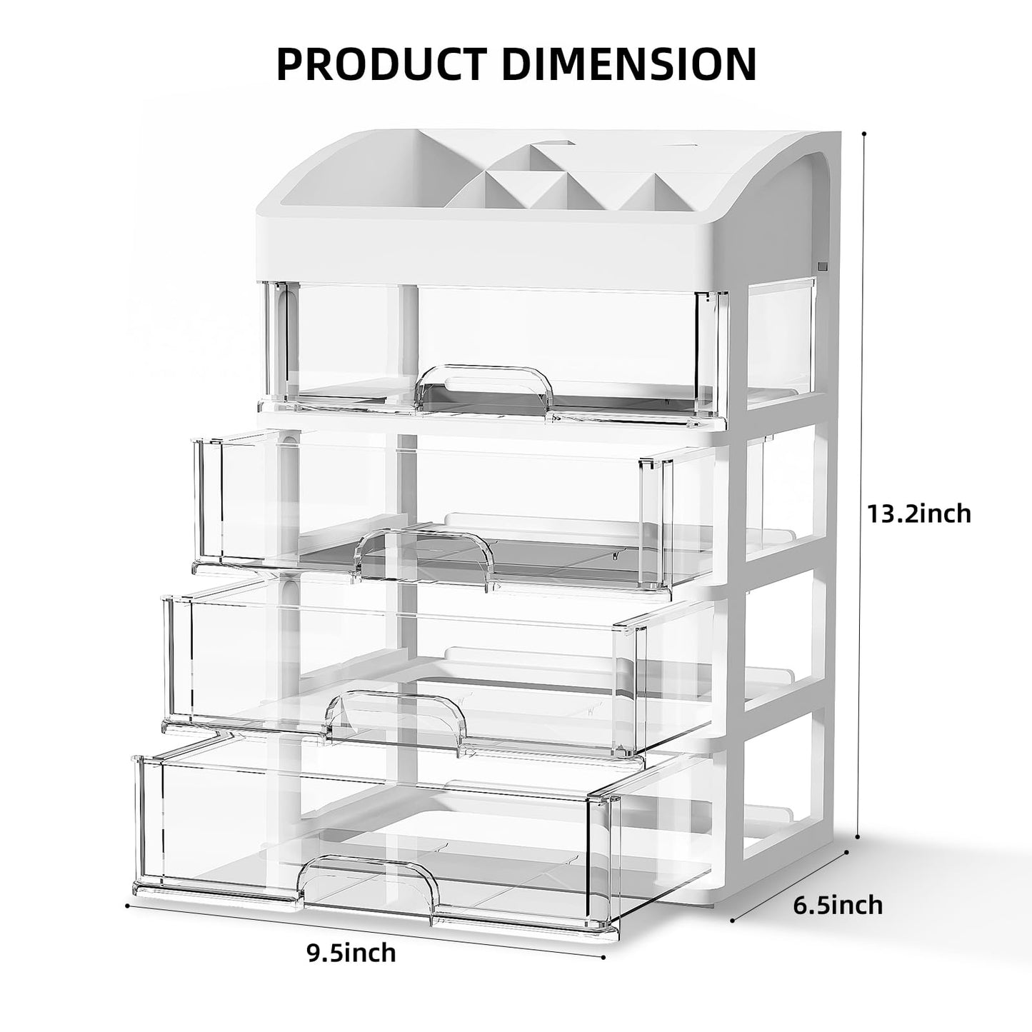 Desk Organizer with 4 Drawer Storage, Desktop Drawers Organizer for Office/School Supplies, Plastic Stationary Makeup Organizer, Desk Storage Box Organizer for Office, School, Bathroom