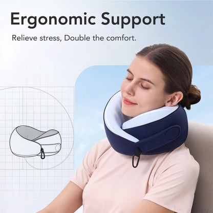 Travel Pillow, 100% Pure Memory Foam Travel Neck Pillow Airplane Neck Support Ergonomic Design for Traveling Suitable for Airplanes,Offices and Cars-Grey