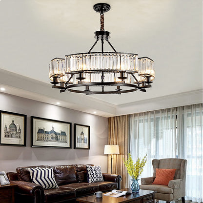 yomay Farmhouse Crytal Chandeliers Dining Room Pendant Light Fixture Black Chandelier with K9 Crystal for Living Room Dining Room Foyer High Ceiling
