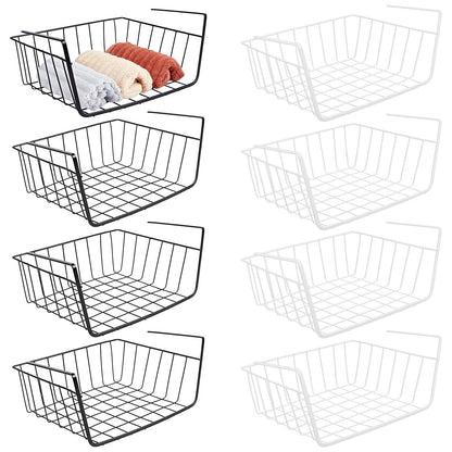 INTERWARM 8 Pcs Under Shelf Wire Basket, Slide-in Baskets Organizer for Kitchen Pantry Desk Bookshelf, Cabinet Baskets Organizer 12.2x8.66x5.1Inch for Kitchen, Office, Pantry(Black and White)