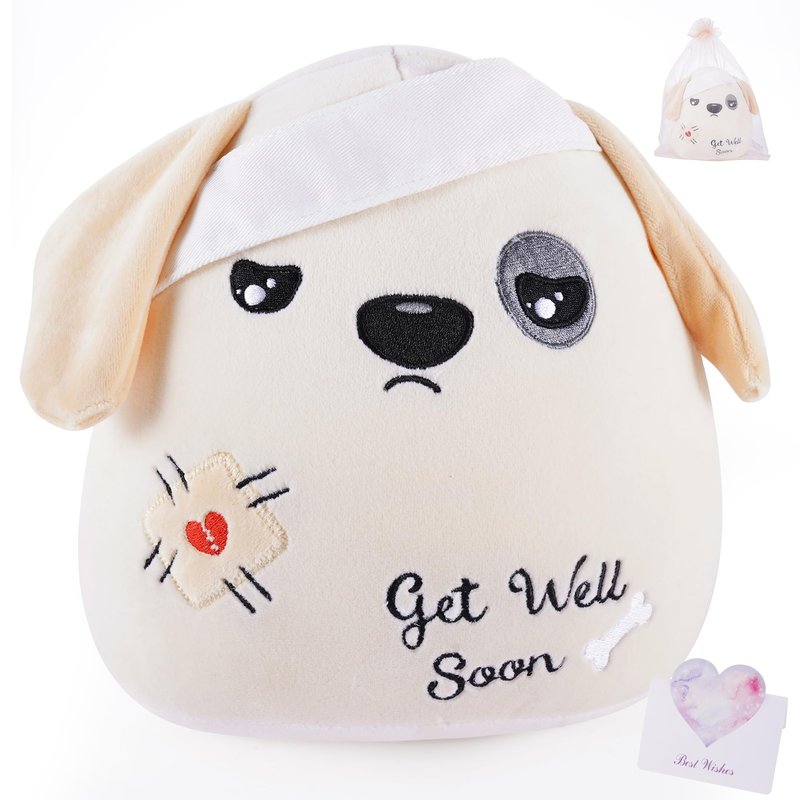 LeYoHa Get Well Soon Dog Plush - Dog Stuffed Animals Apricot Plushie Toys with Injury Bandage, Kids' Pillow Cushion, Gifts for Patient Girls Boys，9 Inch