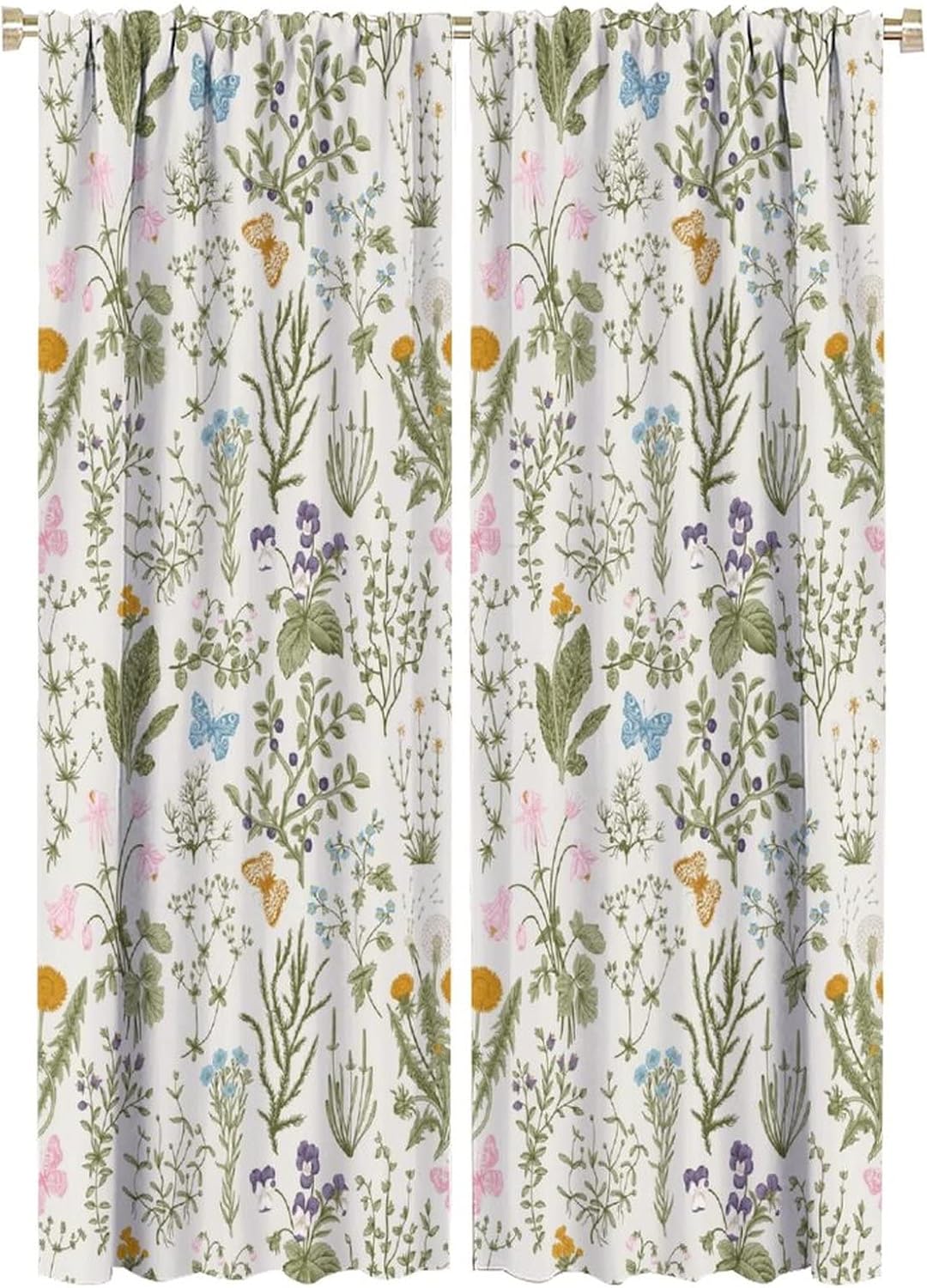 GoDazzling 52x84in 2 Floral Blackout Windows Curtains, Vintage Garden Plants Herbs Flowers Botanical Classic Design Art
