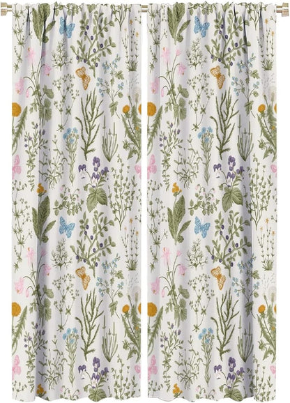 GoDazzling 52x84in 2 Floral Blackout Windows Curtains, Vintage Garden Plants Herbs Flowers Botanical Classic Design Art