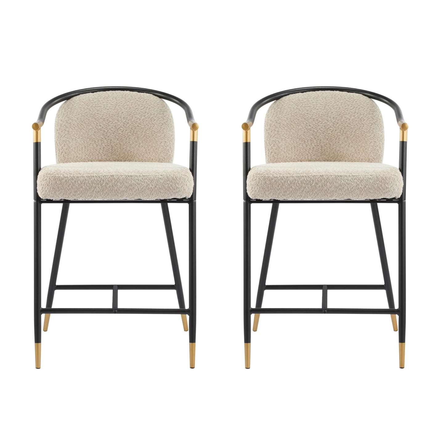 Christopher Knight Home Set of 2 Varus 26" H Iron Frame Counter Stool, Dining Room/Kitchen Island Barstool with Footrest/Backrest, Boucle Upholstered Accent Chairs for Kitchen Counter, Almond+Black