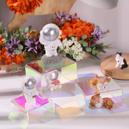 Voittozege 10 Pack Iridescent Display Risers Rainbow Display Stand Rainbow Acrylic Display Stands Acrylic Collectibles Display Shelf for Dessert Cupcake Candy Treat Action Figure Display