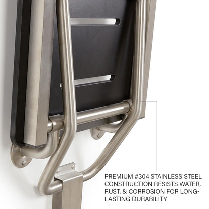 32" x 15" Black Folding Wall Mount Shower Seat Bench, ADA Compliant