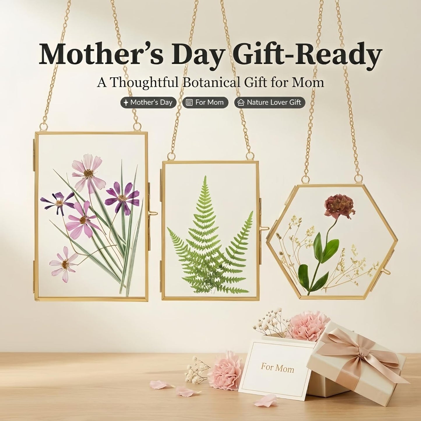 Relaxing Garden Pressed Flower Craft Kit for Adults & Women, DIY Floating Double Glass Frame Kit with Real Dried