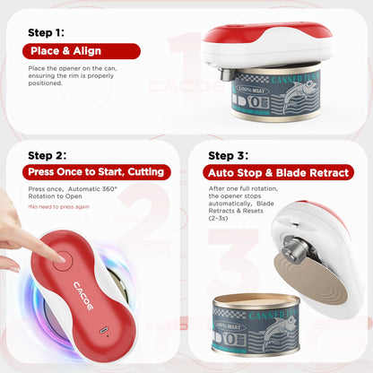CACOE Automatic Smart Electric Can Opener with Auto Stop & USB-C Charging - Cordless Can Opener for Elderly and Arthritic Users for Seniors & Arthritis, Effortless One-Touch Open (red)