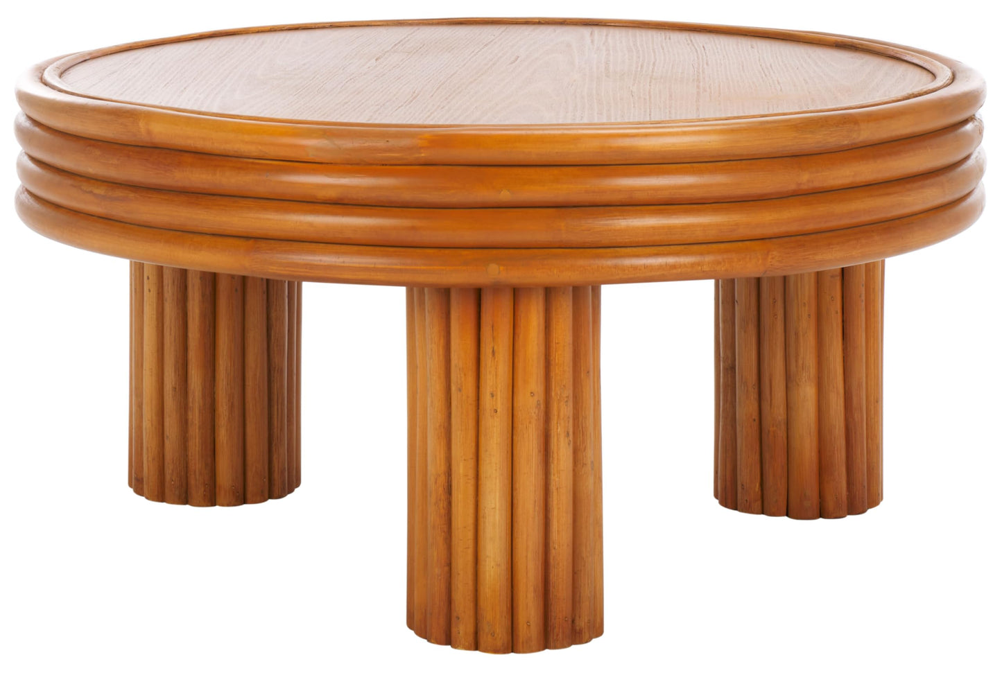 SAFAVIEH Couture Collection Bayard Natural Rattan Solid Wood Round Coffee Table (Fully Assembled)