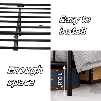 Gyabnw Full Bed Frame, Full Size Bed Frame, Heavy Duty Metal Platform Bed Frame with Round Corners, /No Box Spring Needed/Wooden Headboard/Noise-Free, Walnut