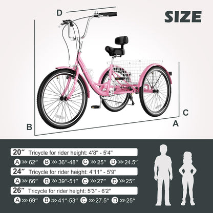 H&ZT Adult Tricycle, 3 Wheeled Bike, Trike Cruiser Bike, with 7-Speed Gear, Parking Brake Handle, Low Step, Large Rear Basket, Elderly Friendly, for Men, Women, and Teens