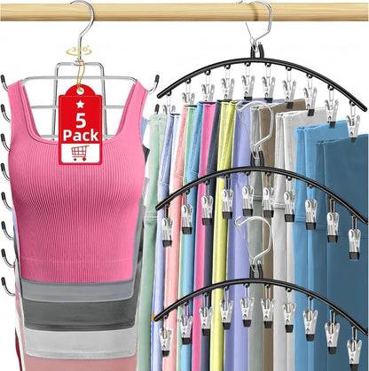 Skiennix 5-Pack Legging Organizer - Space-Saving Closet Hangers with 30 Clips & Tank Top Hanger