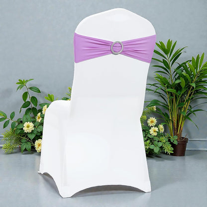 MDS Premium Stretch Chair Sashes - Pack of 100 Elastic Covers with Buckle Slider | Light Purple
