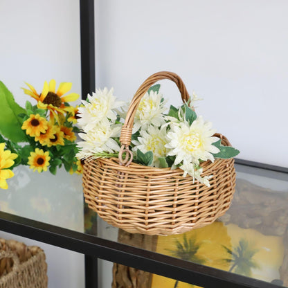 Small Gift Wicker Picnic Basket with Handle,Willow Flower Girl Basket for Weddings，Garden and Home Decor -Wicker Storage Basket-Natural