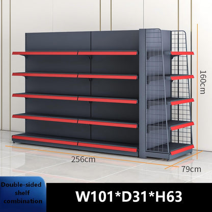 Double-Sided Retail Display Shelving Unit, Adjustable Height, Customizable Combination, 2 Colors (Black, W106*D31*H63)