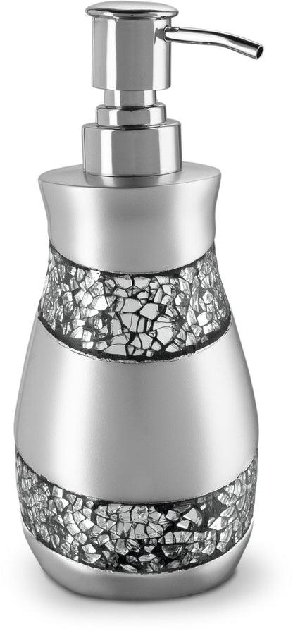 Creative Scents Silver Mosaic Liquid Soap Dispenser For Bathroom - Decorative Lotion Dispenser - Bling Countertop Soap Dispenser For Liquid Soap And Lotion With Durable Metal Pump (Silver-Gray)