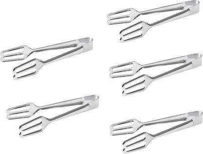 Tredoni 5 Multi-Purpose Small Stainless Steel Cooking Tongs, 7.7" Frying and Serving Tongs Set of 5