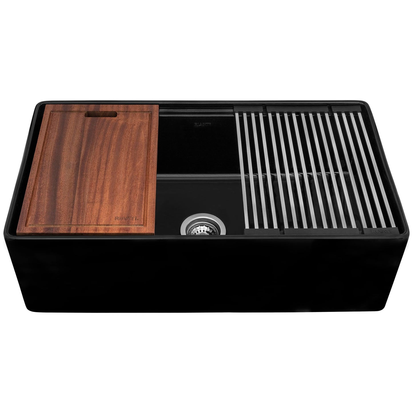 Ruvati 33 inch Fireclay Workstation Black Farmhouse Kitchen Sink Apron Front Single Bowl – RVL2387BK