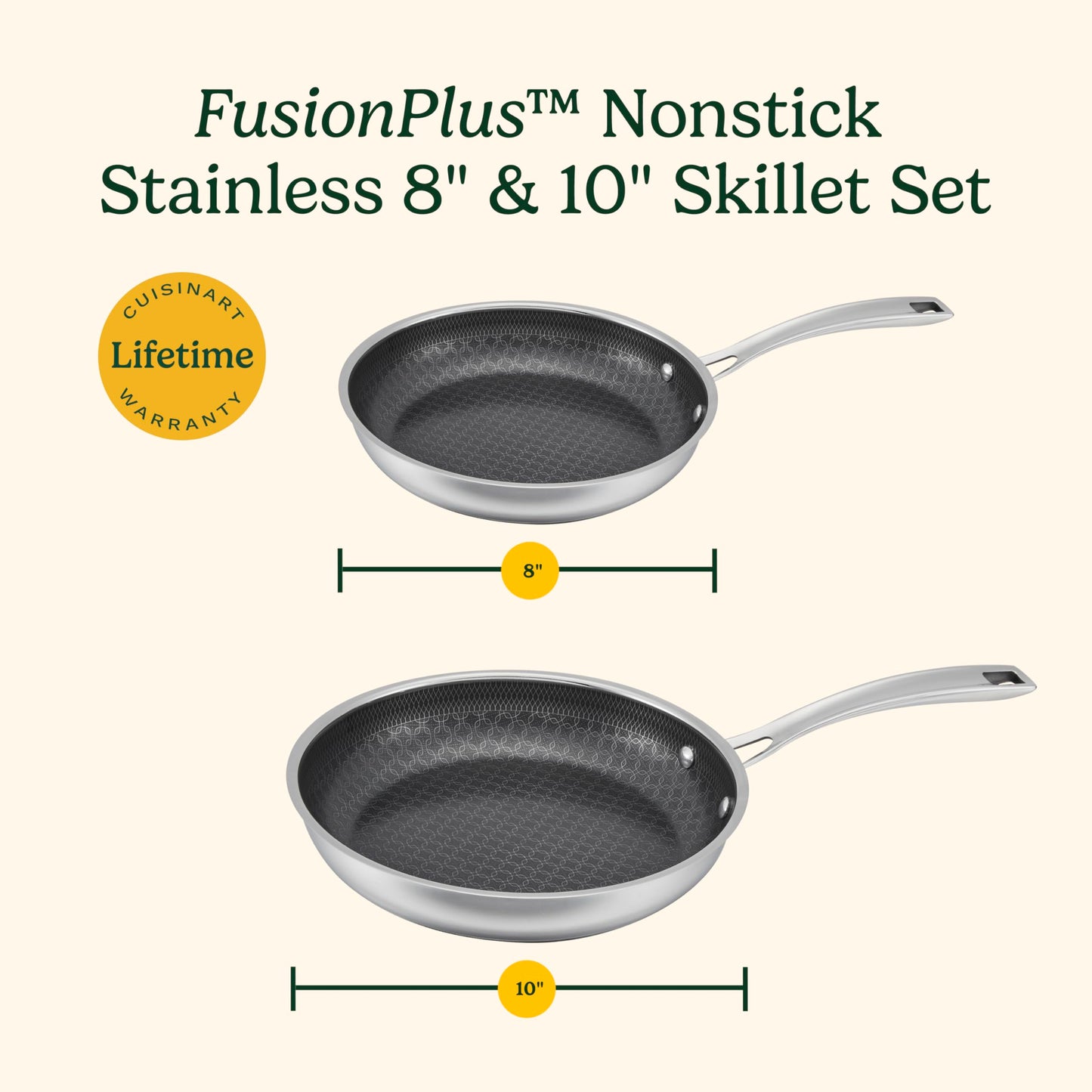 Cuisinart FusionPlus Hybrid Nonstick Stainless Steel Cookware Set, 2-Piece Skillet Cooking Set with PFAS-Free PURELYSEAR Ceramic Non Stick Technology, Scratch Proof, Cool Grip Handles, Dishwasher Safe