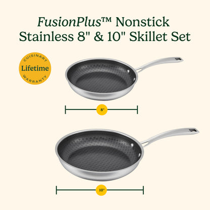 Cuisinart FusionPlus Hybrid Nonstick Stainless Steel Cookware Set, 2-Piece Skillet Cooking Set with PFAS-Free PURELYSEAR Ceramic Non Stick Technology, Scratch Proof, Cool Grip Handles, Dishwasher Safe