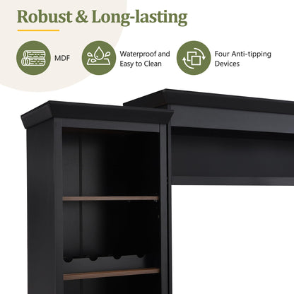 Merax Minimalist Entertainment Wall Unit Set with Ample Storage Space and Adjustable Shelves, TV Stand for Televisions Up to 70'', Mid-Century Large Media Console with Wine Rack for Living Room, Black
