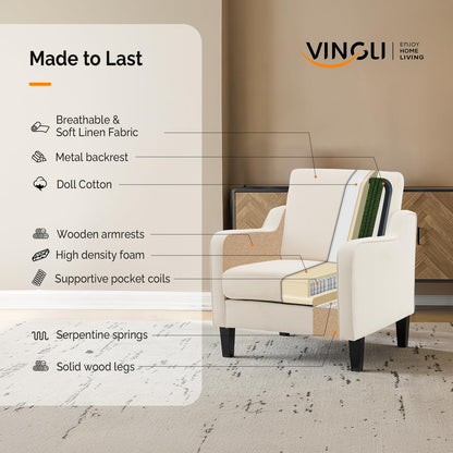 VINGLI Modern Accent Chairs Set of 2, Beige Living Room Chairs Comfy Armchair for Bedroom, Upholstered Sofa Chair Reading Chair for Small Spaces, Apartment, Waiting Room