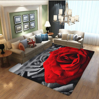 Large Farmhouse Rug - 19.7x31.5 inch Abstract Mat - Romantic Rose Black White Red Painting - Non-Slip Polyester Floor