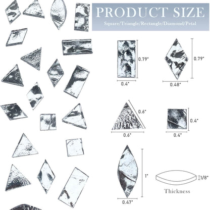 LITMIND Silver Stained Glass Mirror Mosaic Tiles with Black Backing - 240 Pieces in 5 Shapes (Rectangle, Triangle, Rhombus, Square, Leaf) Mixed Sizes for Crafts, Mosaic Projects & Home Décor