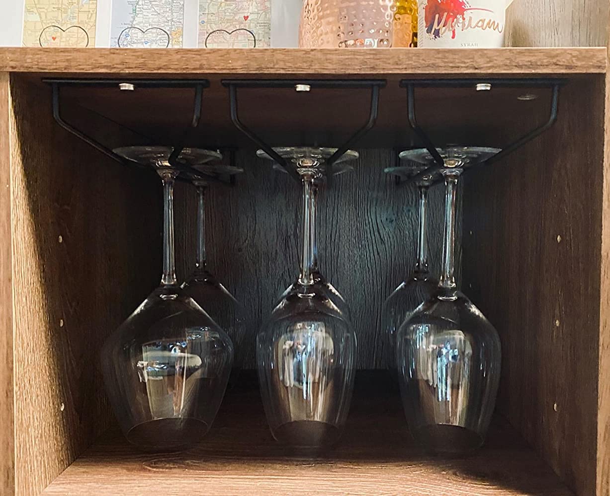 RedDreamer 14-Inch Black Wine Glass Rack, Under Cabinet Wine Glass Holder Stainless Steel Stemware Rack - Hanging Stemware Holder for Cabinet Kitchen Bar, Set of 4