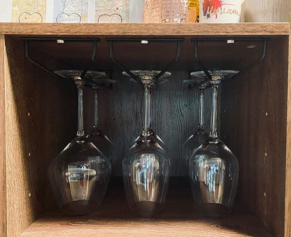RedDreamer 14-Inch Black Wine Glass Rack, Under Cabinet Wine Glass Holder Stainless Steel Stemware Rack - Hanging Stemware Holder for Cabinet Kitchen Bar, Set of 4